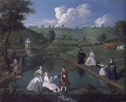 Edward Haytley The Brockman Family and Friends at Beachborough Manor the Temple Pond looking towards the Rotunda USA oil painting artist